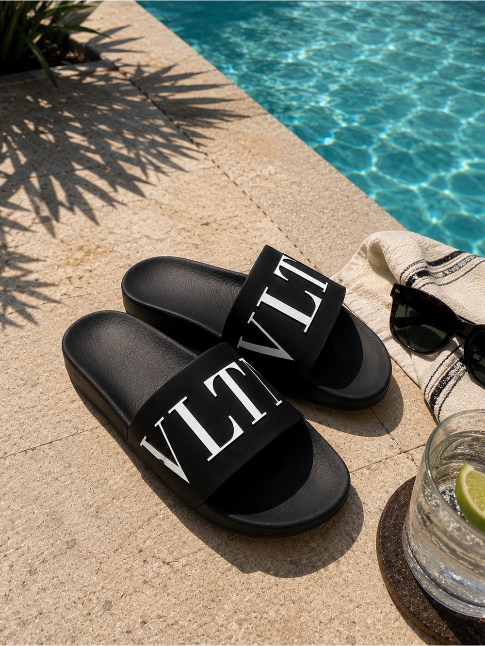 Valentino Garavani VLTN Black White Slides Sandals Size 11